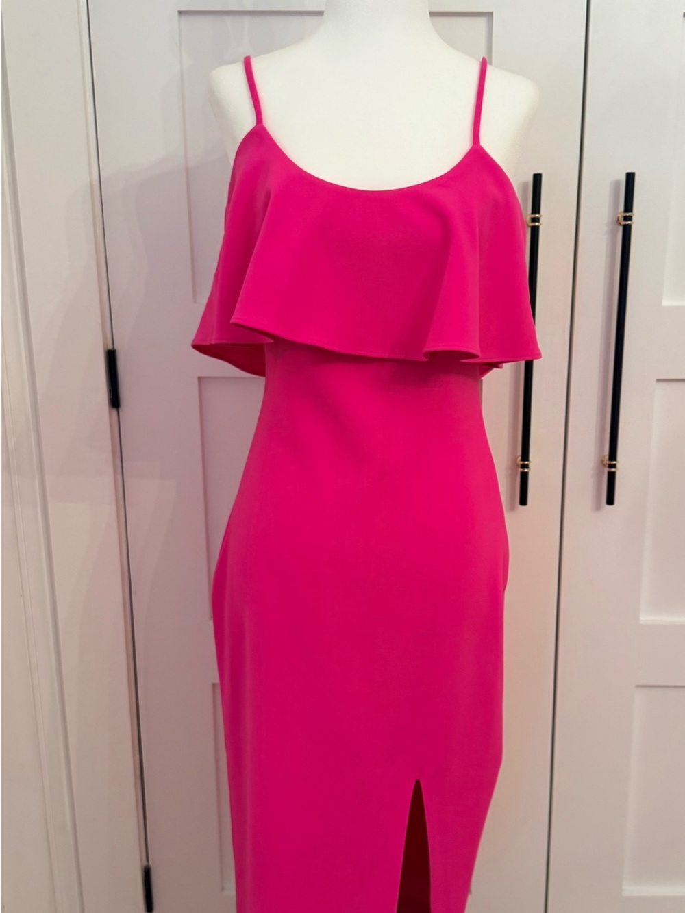 Likely Hot Pink Ruffle Midi Dress